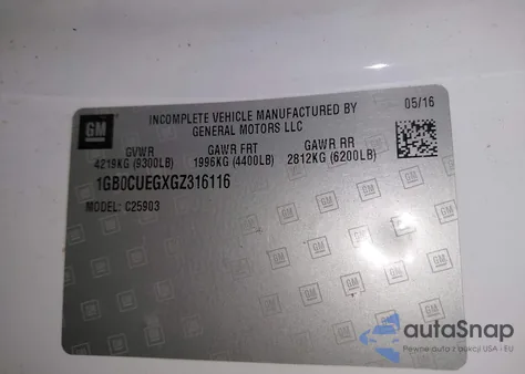 2016 Chevrolet Silverado 2500Hd Wt z USA, uszkodzony, nr VIN 1GB0CUEGXGZ316116